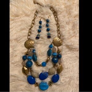 New Blue & Gold Necklace & Earring Set